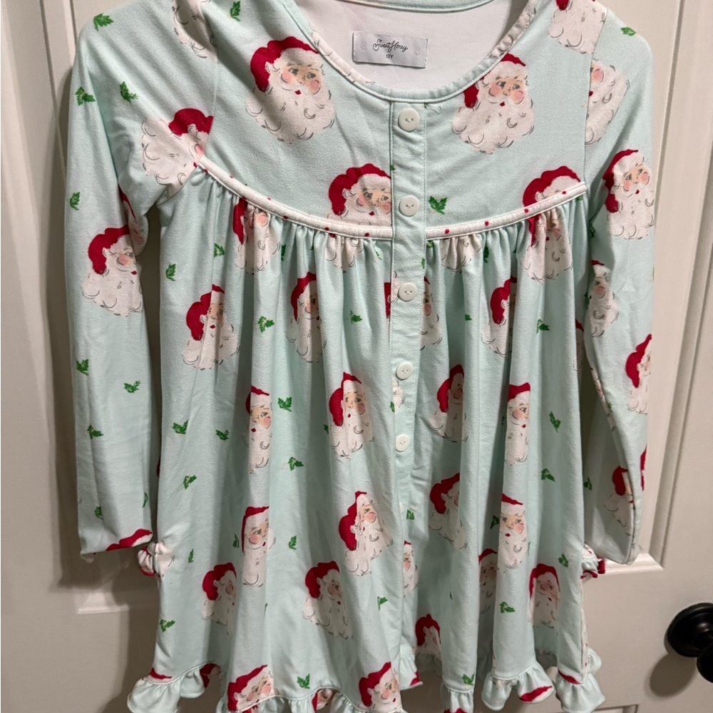 SweetHoney Santa Print Pajama Set - Mint Green and White. Siblings sets posted. - Picture 3 of 5